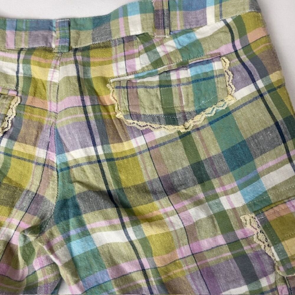 Derek Heart Plaid Cargo Bermuda Shorts Lace Trim Cottagecore Grunge Size M - Picture 10 of 10